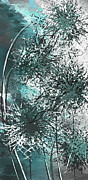 Dandelion Overwhelm - Turquoise and Gray Modern Art Painting by Lourry Legarde