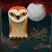 Deep in the Night Owl Eyes Bright Painting by Little Bunny Sunshine