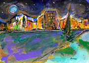 Downtown from Across the River Painting by Zsanan Studio