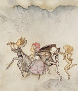 Each one, tripping on his toe, will be here with mop and mow Drawing by Arthur Rackham