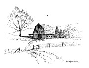 East Texas Hay Barn Drawing by Randy Welborn