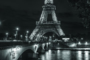 Eiffel Tower at Night Lit Up in Black and White Photograph by Alissa Beth Photography