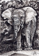 Elephant in Grey Painting by Daniela Easter