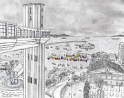 Elevador Lacerda, Salvador Drawing by Carol Morris