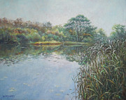 Evening at Southampton common lake Painting by Martin Davey