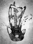 Female Guitarist White and Black Digital Art by Aged Pixel