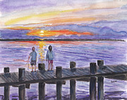 Fishing on the dock Painting by Clara Sue Beym