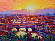Florence Sunset Over Ponte Vecchio Abstract Impressionist Knife Oil Painting By Ana Maria Edulescu Painting by Ana Maria Edulescu