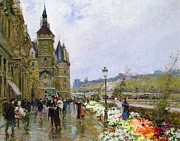Flower Sellers by the Seine Painting by Georges Stein