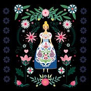 Folk Art Forest Fairy Tale Fraulein Painting by Little Bunny Sunshine