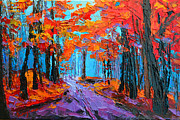 Autumn Forest, Purple Path, Modern Impressionist, Palette Knife painting Painting by Patricia Awapara