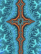 Fractal cross turquoise and orange Digital Art by Matthias Hauser