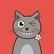 Funny Winking Cartoon Kitty Cat Digital Art by Boriana Giormova
