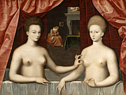 Gabrielle d'Estrees and One of Her Sisters Painting by School of Fontainebleau