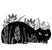 Garden Cat In Black And White Drawing by Little Bunny Sunshine