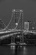 George Washington Bridge Full Moonrise BW Photograph by Susan Candelario
