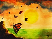 Gnome and Seven Butterflies Painting by Andrew Gillette