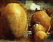 Golden Large Fountain Urns Digital Art by Kirt Tisdale