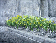 Grayscale Daffodils Painting by Stephen Krieger