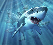 Great White Shark Digital Art by Jerry LoFaro
