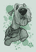 Green Paint Splatter Airedale Terrier Drawing by John LaFree