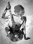 Guitar Girl Black and White Digital Art by Aged Pixel
