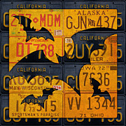 Halloween Bats Recycled Vintage License Plate Art Mixed Media by Design Turnpike
