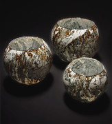 Hand Painted Glass Set of Three brown white Glass Art by Christopher Schranck