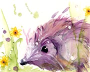 Hedgehog In The Wildflowers Painting by Dawn Derman Hedgehog In The Wildflowers Painting by Dawn Derman