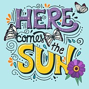 Here Comes The Sun And Flowers And Butterflies Painting by Little Bunny Sunshine