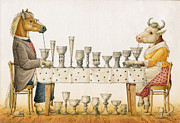 Horse and Cow Painting by Kestutis Kasparavicius