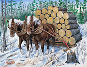 Horse Log Team Painting by Joe Baltich