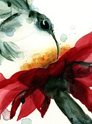 Hummer with Red Flower Painting by Dawn Derman Hummer with Red Flower Painting by Dawn Derman