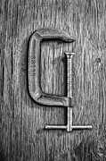 Iron C-Clamp on Plywood 68 in BW Photograph by YoPedro