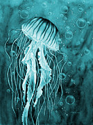 Jellyfish in Blue Painting by Hailey E Herrera
