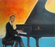 Justin Levitt at piano Red Blue Yellow Painting by Suzanne Giuriati Cerny