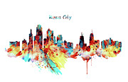 Kansas City Skyline Silhouette Painting by Marian Voicu