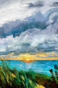 Lake Michigan Sunset Painting by Michelle Calkins Lake Michigan Sunset Painting by Michelle Calkins