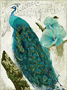 Les Paons Painting by Mindy Sommers