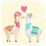 Llamas In Love Painting by Little Bunny Sunshine