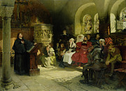 Luther Preaches using his Bible Translation while Imprisoned at Wartburg Painting by Hugo Vogel