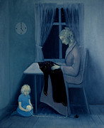 Mama Knitting Big Sister Home Painting by Tone Aanderaa