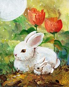 Mamma and Baby in Tulips   Painting by Follow Themoonart