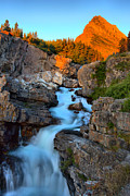 Many Glacier Falls Morning Glow Photograph by Adam Jewell