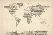 Map of the World Map from Old Sheet Music Digital Art by Michael Tompsett