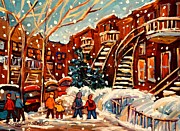 Montreal Street In Winter Painting by Carole Spandau