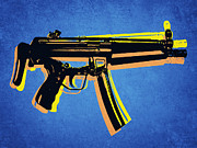 MP5 Sub Machine Gun on Blue Digital Art by Michael Tompsett
