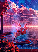 Mystical Flamingo World Mixed Media by DB Hayes