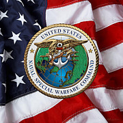 Naval Special Warfare Command - N S W C - Emblem over U. S. Flag  Digital Art by Serge Averbukh