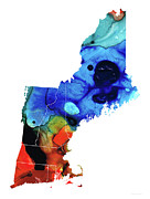 New England - Map by Sharon Cummings Painting by Sharon Cummings